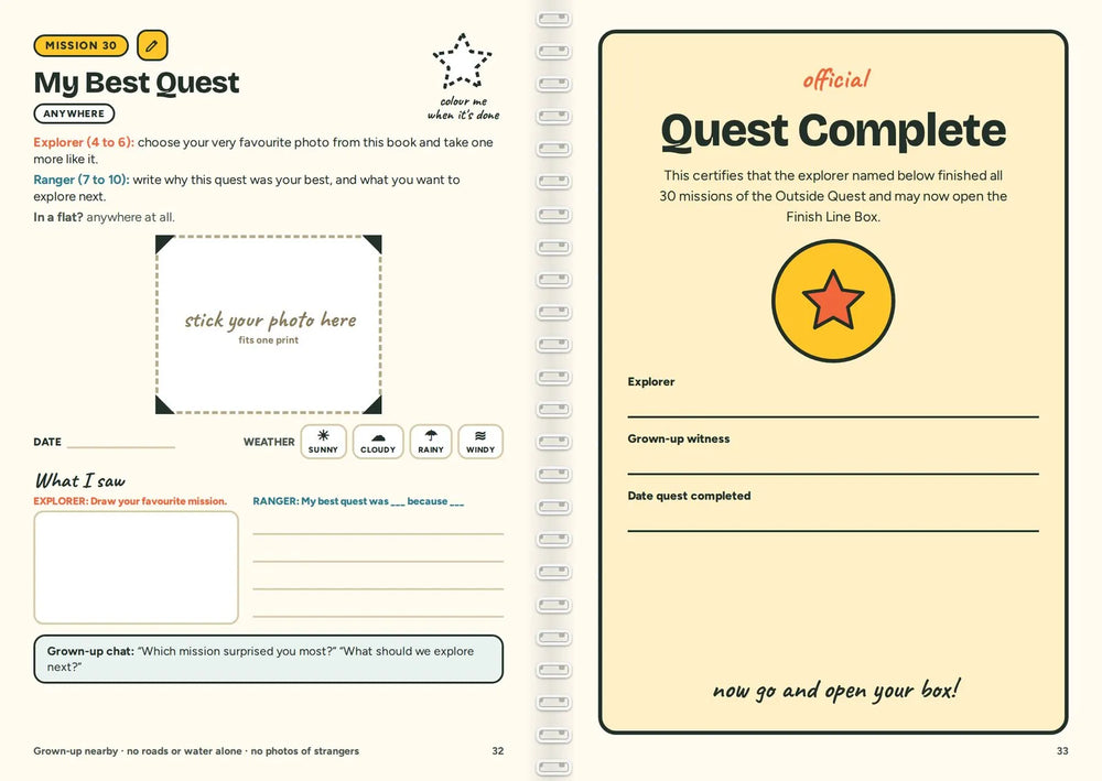 Early proof pages from the Quest Book: the last mission and the Quest Complete certificate